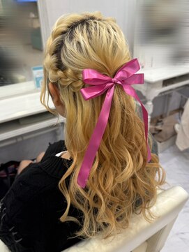 編み込みハーフアップ