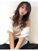 グレージュ/デジタルパーマ/大きめカール/ロング/艶/透明感/高柳