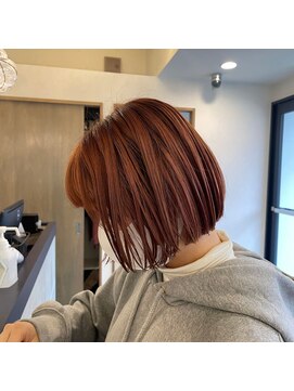 ヘアスペースブルーム エボリューション 庄内店(HAIR SPACE BLOOM evolution) 切りっぱなしボブ　ミニボブ　アプリコットオレンジ