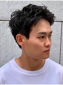 ダークアッシュニュアンスパーマ韓国マッシュベリーショート