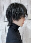 Men'sスタイル/ウルフ×アッシュブラック　パーマ風　10代/20代