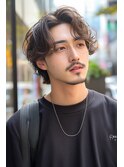 men'sセンターパート ダークカラー マッシュ　ストリート