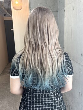 ラニヘアサロン(lani hair salon) ミルクティー×ターコイズブルー/デザインカラー/エンドカラー/