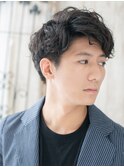 かき上げ波巻きパーマビジネススーツフェードスタイルe新所沢