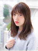 アッシュブラウン 流しバング ゆるふわ