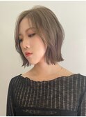 ハイトーンカラー外国人風ボブ切りっぱなし外ハネナチュラルボブ