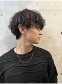 メンズサーフカール波巻きパーマフェザーマッシュカジュアル
