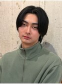 メンズツーブロックショートナチュラルセンターパートウルフ