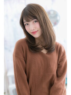ミック ヘアアンドメイク アップ 駒込店(miq Hair&Make up) 好感度ココアベージュ♪斜めバング×ナチュラルストレート