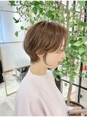 大人可愛いショート/小顔/ハイライト/白髪ぼかし/30代/40代