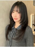 暗髪ざくざくレイヤーハッシュカットワンカールレイヤー表参道
