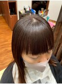ワイドバングナチュラルブラウンストレート大人かわいい小顔