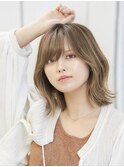 ホワイトグレージュミニウルフデジタルパーマチェリーブラウン
