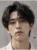 毛流れハンサムショートセンターパートメンズ黒髪爽やか