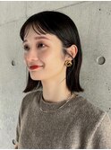 外ハネボブ　ワイドバング　黒髪ボブ　チェリーブラウン