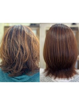 髪質改善ストレートで髪の内側から補修していき、思わず触れたくなるような潤い溢れる美しいツヤ髪に♪