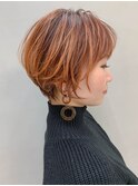 ショートボブ、丸みショート、オレンジベージュ、グラデーション
