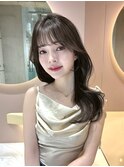 韓国風くびれ巻き　シースルー　前髪　オリーブベージュ