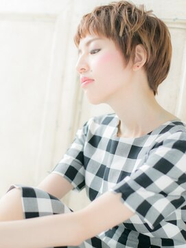 モッズヘア 福岡天神店 mod's天神/切りっぱなしぱっつん前髪ハイライト小顔ショートa