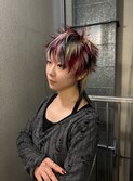ブロンド×レッド×ブラックミックスショート