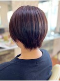 ココアブラウンハイライト小顔美肌ストレート丸みショート
