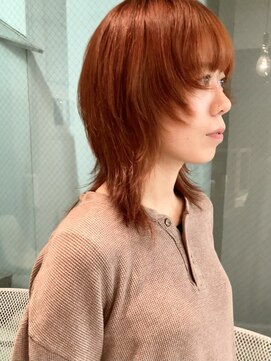 シアン(SYAN) オレンジカラー/ウルフ/レイヤーカット/ミディアム【shiho】