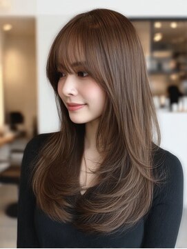 ダル 渋谷/表参道(DAL.) ナチュラルブラウン大人顔周りレイヤーシースルーバング