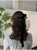 大人可愛いリボンハーフアップスタイル♪