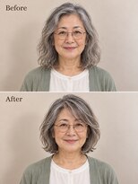 aptas 青山/表参道 白髪染め/白髪ぼかしハイライト/ボリュームアップエクステ&nbsp;表参道/青山/60代/シルバーウェーブ