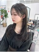 ミディアムレイヤー ハッシュカット 韓国ヘア レイヤー 顔周り