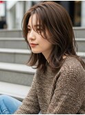 ミディアム20代30代ストレートレイヤー前髪なし前髪あり越谷