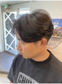 メンズカットセンターパートニュアンスパーマ毛流れヘア