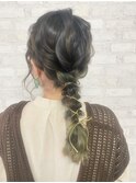ヘアセット/ヘアメイク/革紐/リボン/カジュアル/編み下ろし