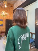 ブリーチなしピンクブラウンカラー外はね鎖骨ボブレイヤーカット