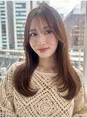 レイヤーカットくびれヘアぱっつん前髪マロンベージュKA-43