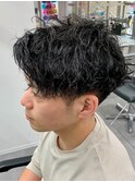 ダークアッシュニュアンスパーマ韓国マッシュベリーショート
