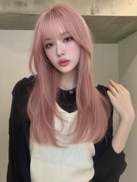 ランテルディ 渋谷(LANTERDIT) ホワイトピンク　レイヤー　前髪　ブリーチカラー