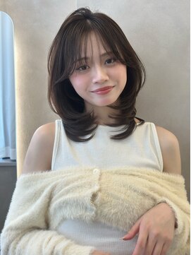 オムニス 表参道(Omnis) ワンカールミディアムレイヤーカット韓国暗髪小顔シースルー前髪