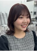◎美髪カールピンクブラウンミディアムボブ似合わせ前髪