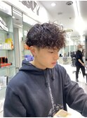 外国人風プードルマッシュパーマアッシュブラックメンズライク