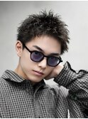 アップバングスパイキーショート短髪パーマツイスト無造作メンズ