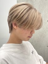 サンクマーケット 渋谷(cinq MARKET) 韓国メンズピンクベージュミルクティーカラーセンターパートヘア