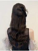 ハーフアップカチモリアレンジ結婚式お呼ばれ参列ヘア
