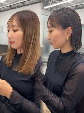 キートス(Kiitos) 切りっぱなしボブグレージュヘイリーボブ水素カラー