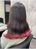 裾カラー　エンドカラー　ビビッドピンク　艶髪　ケアブリーチ
