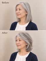 aptas 青山/表参道 白髪染め/白髪ぼかしハイライト/ボリュームアップエクステ&nbsp;60代の大人シルバーミディアム｜表参道・青山