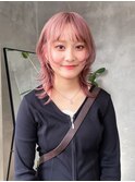 ピンクヘア　ピンクカラー　ピンクベージュ　ウルフ　レイヤー