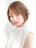 ★イメチェンマロンベージュ前髪小顔カット耳かけ丸みショート
