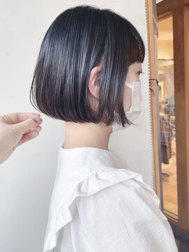 モリオフロムロンドン 原宿本店(morio from London) 【morio 原宿】黒髪ミニボブ　耳かけ　切りっぱなしストレート