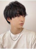 フェザーパーマ/グレーブルーカラー/刈り上げショートパンク
